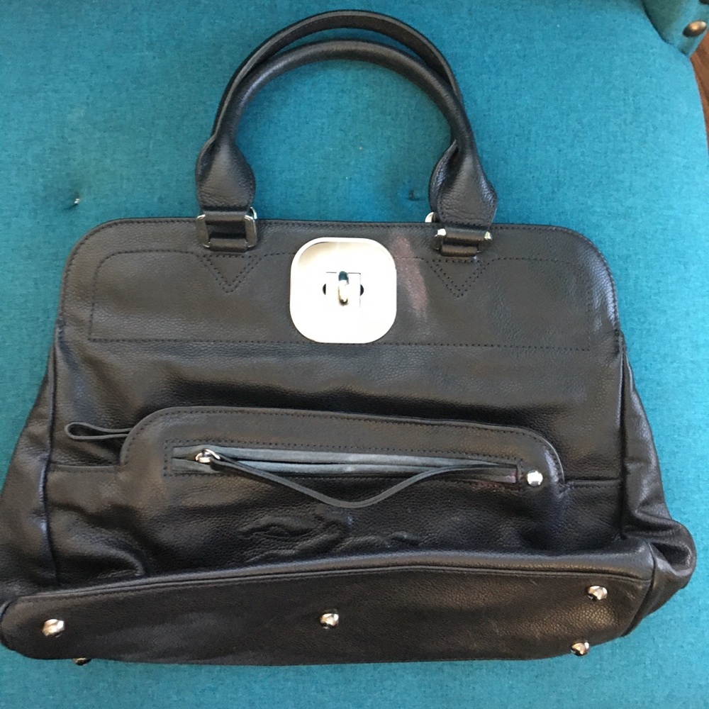 Black leather Longchamp hand bag